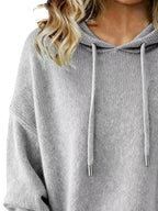 Drawstring Long Sleeve Hooded Sweater - Plush Fashion Hub
