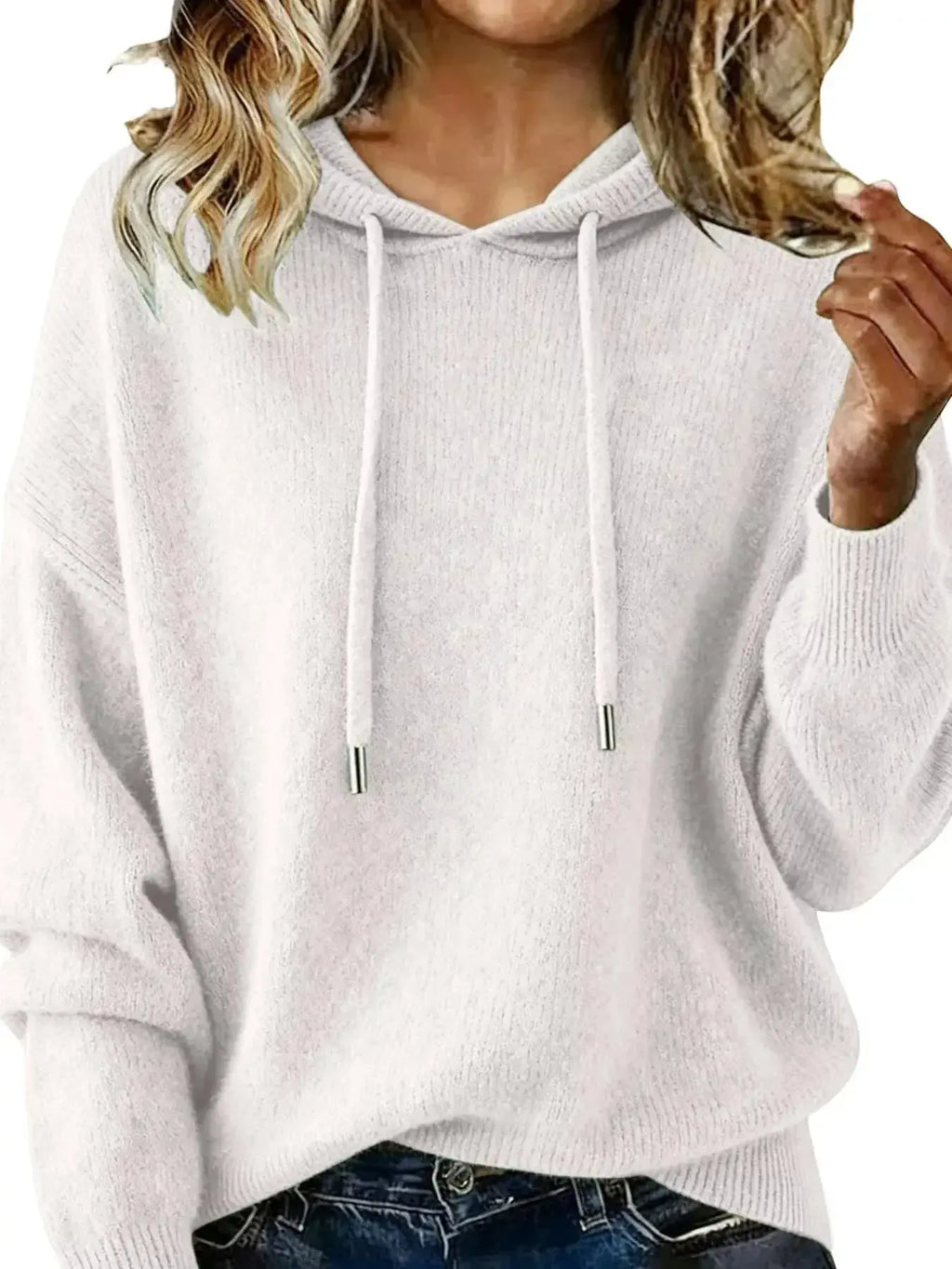Drawstring Long Sleeve Hooded Sweater - Plush Fashion Hub