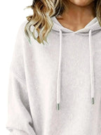Drawstring Long Sleeve Hooded Sweater - Plush Fashion Hub