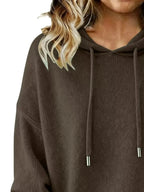 Drawstring Long Sleeve Hooded Sweater - Plush Fashion Hub