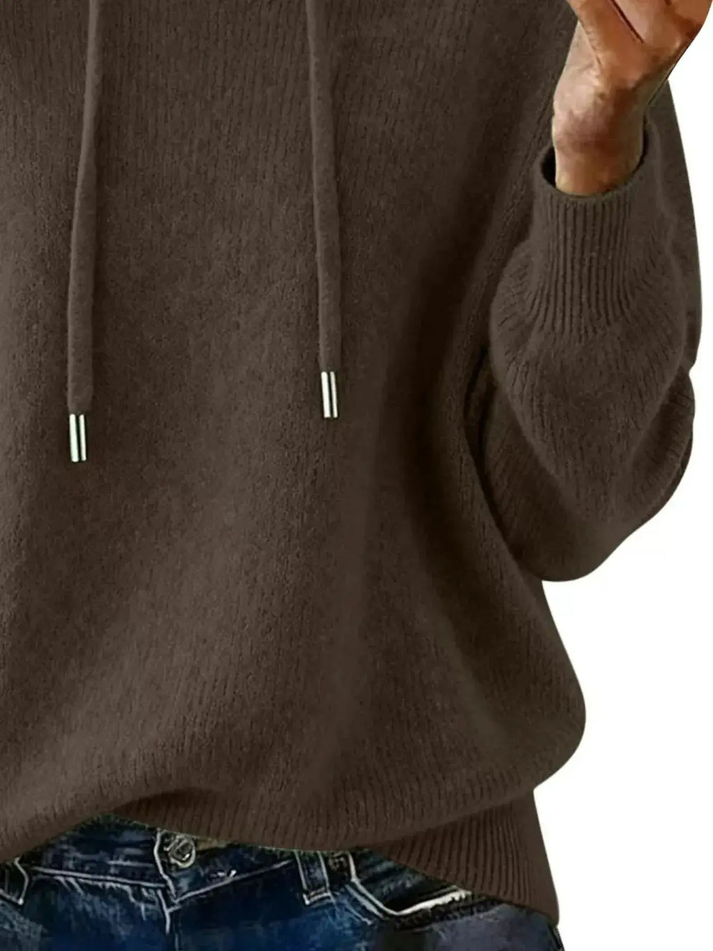 Drawstring Long Sleeve Hooded Sweater - Plush Fashion Hub