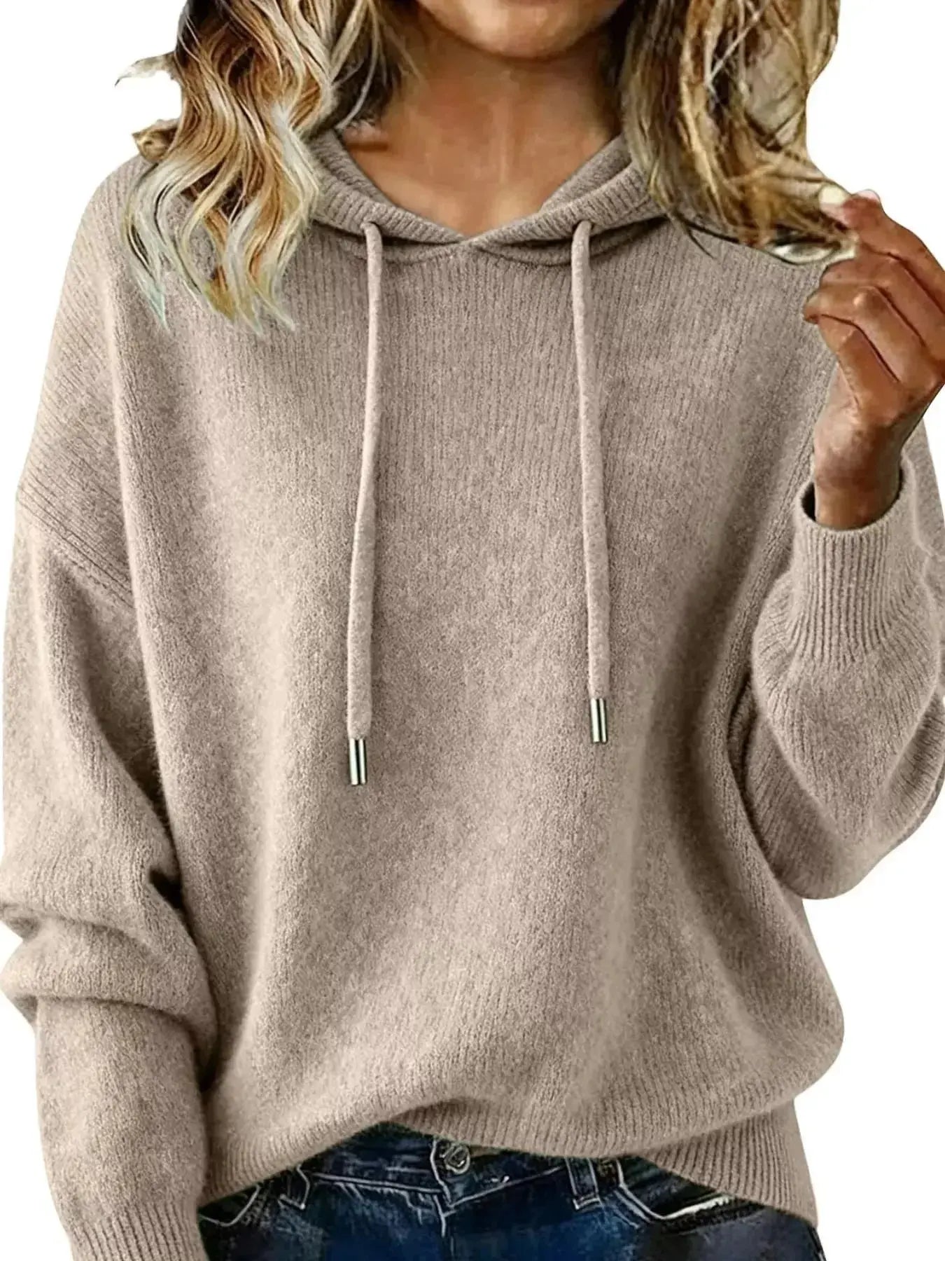 Drawstring Long Sleeve Hooded Sweater - Plush Fashion Hub