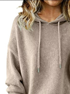 Drawstring Long Sleeve Hooded Sweater - Plush Fashion Hub