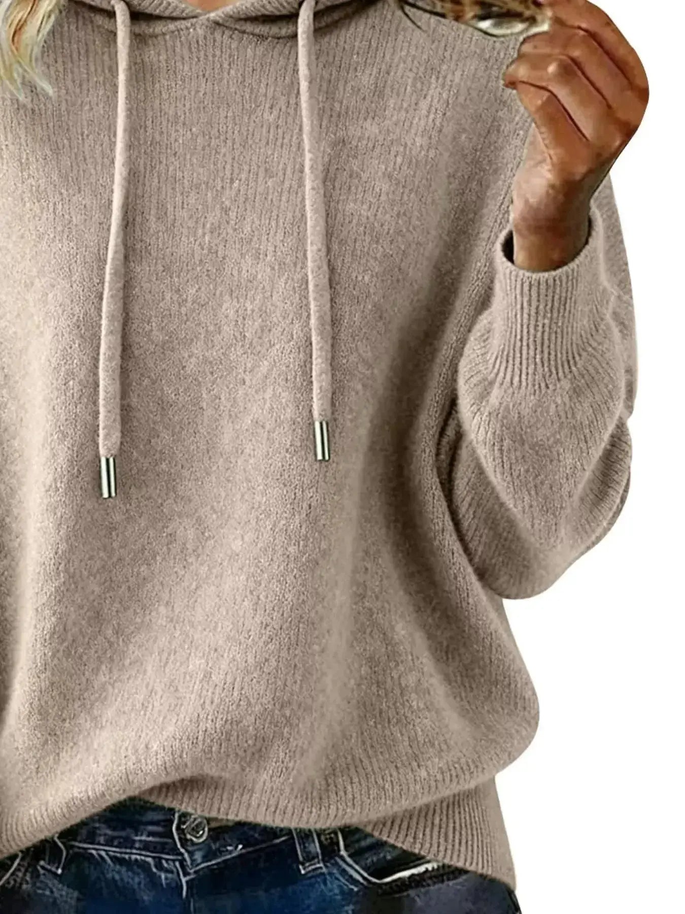 Drawstring Long Sleeve Hooded Sweater - Plush Fashion Hub
