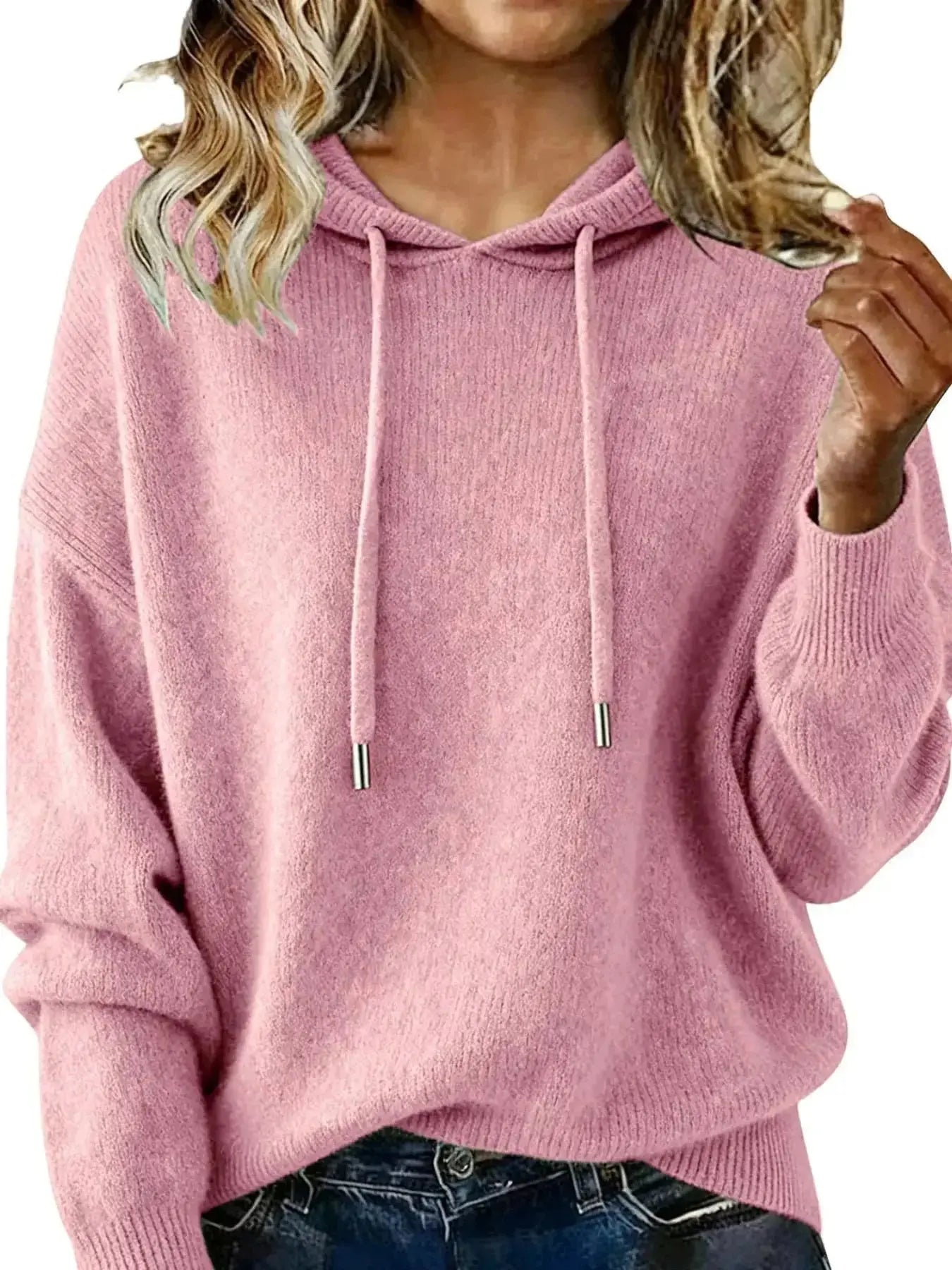 Drawstring Long Sleeve Hooded Sweater - Plush Fashion Hub