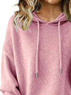 Drawstring Long Sleeve Hooded Sweater - Plush Fashion Hub