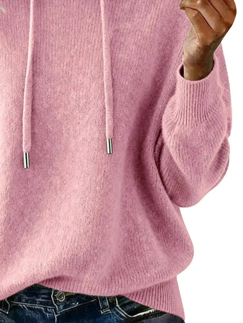 Drawstring Long Sleeve Hooded Sweater - Plush Fashion Hub