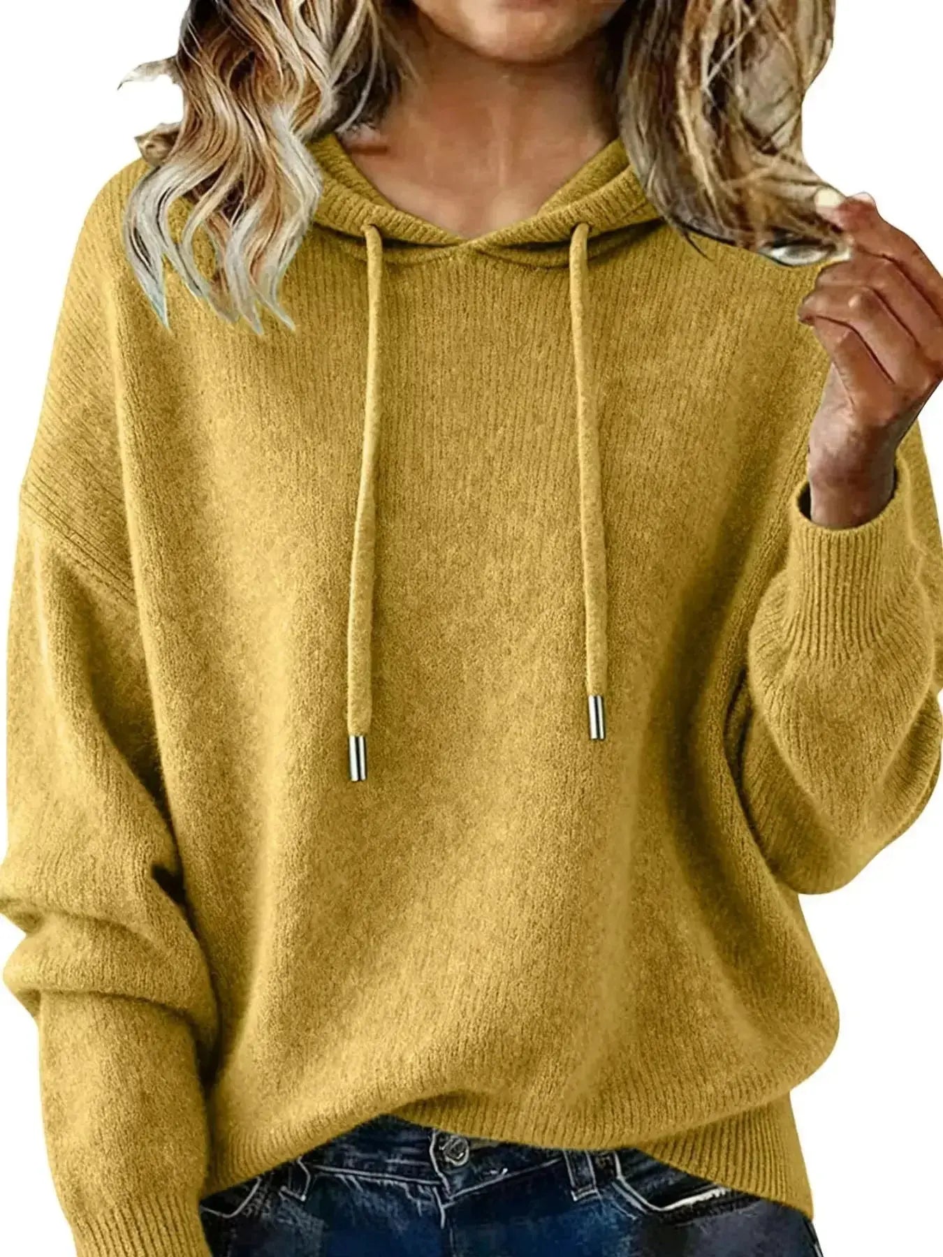 Drawstring Long Sleeve Hooded Sweater - Plush Fashion Hub