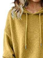 Drawstring Long Sleeve Hooded Sweater - Plush Fashion Hub