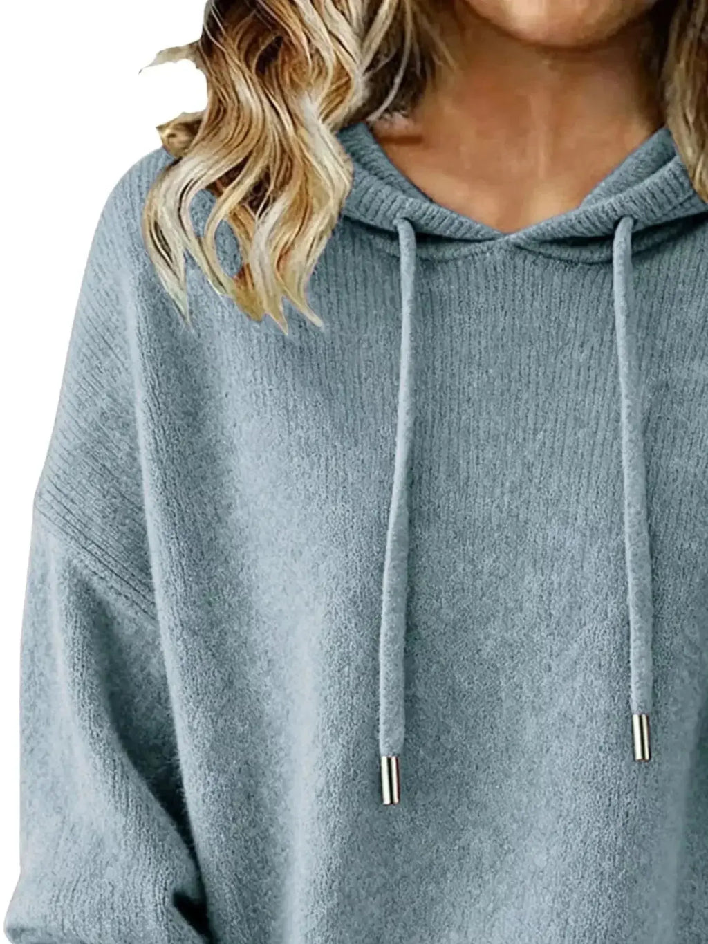 Drawstring Long Sleeve Hooded Sweater - Plush Fashion Hub
