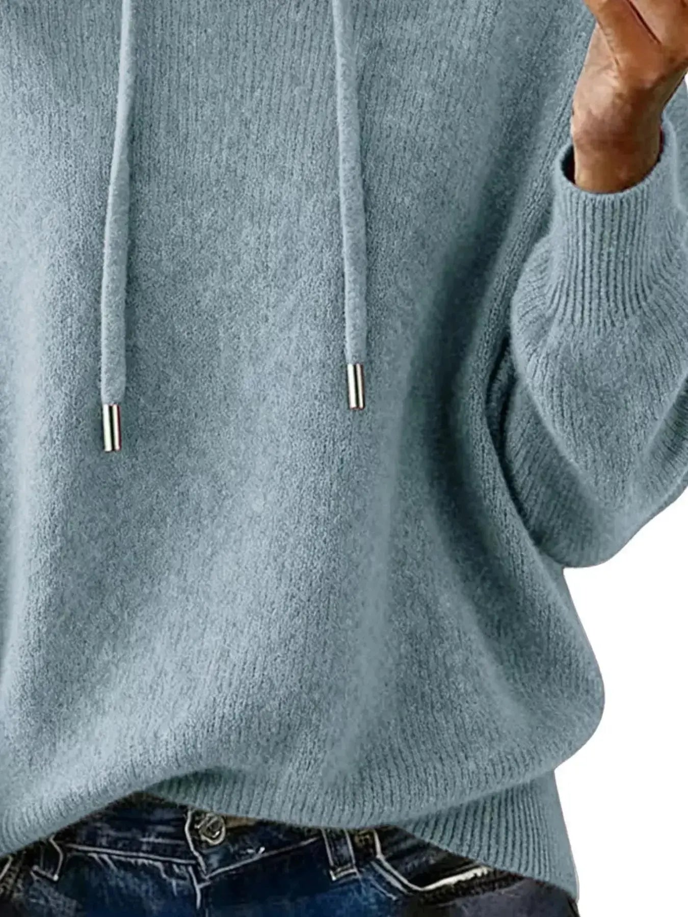 Drawstring Long Sleeve Hooded Sweater - Plush Fashion Hub