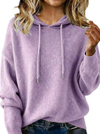 Drawstring Long Sleeve Hooded Sweater - Plush Fashion Hub