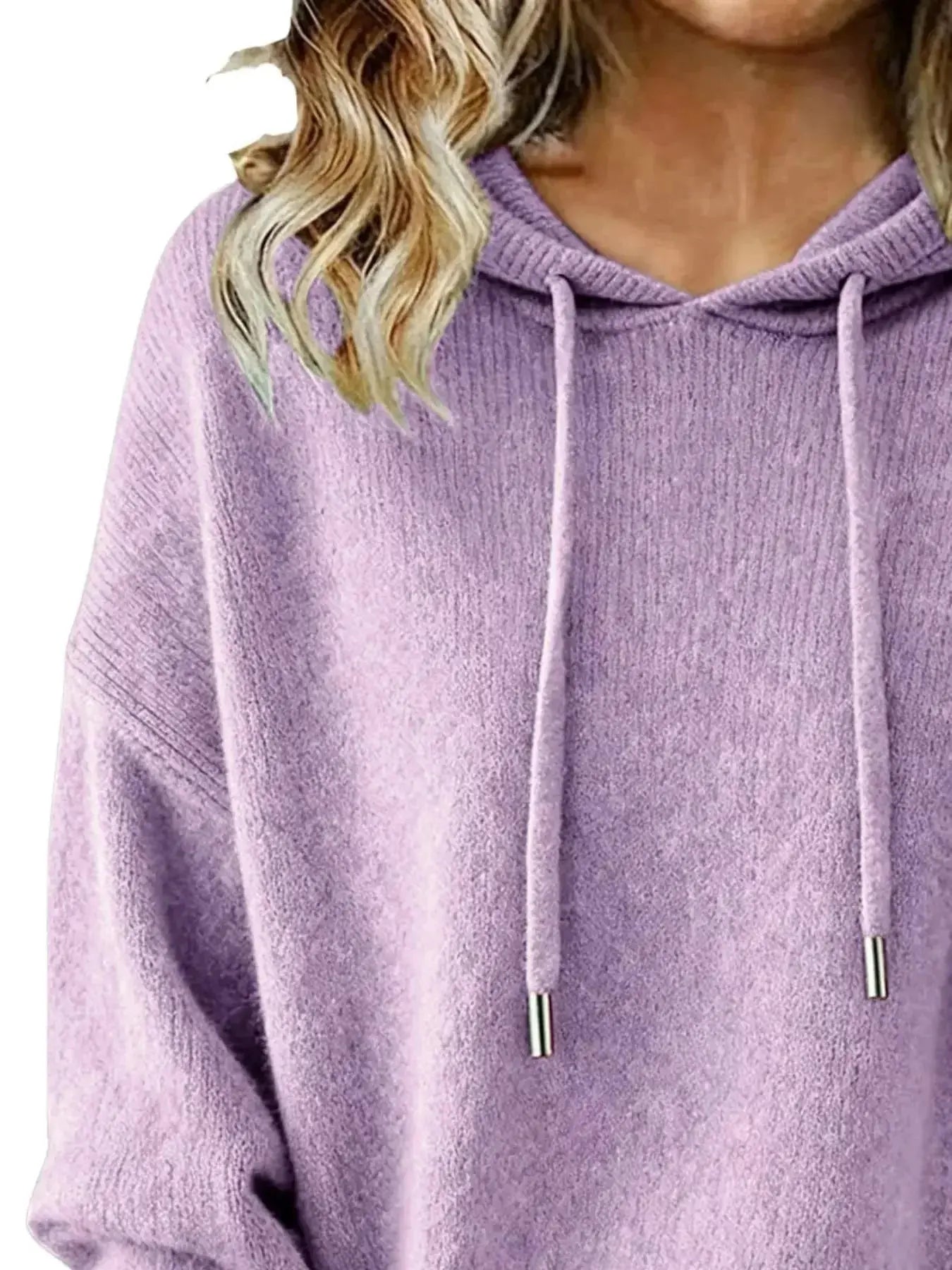 Drawstring Long Sleeve Hooded Sweater - Plush Fashion Hub