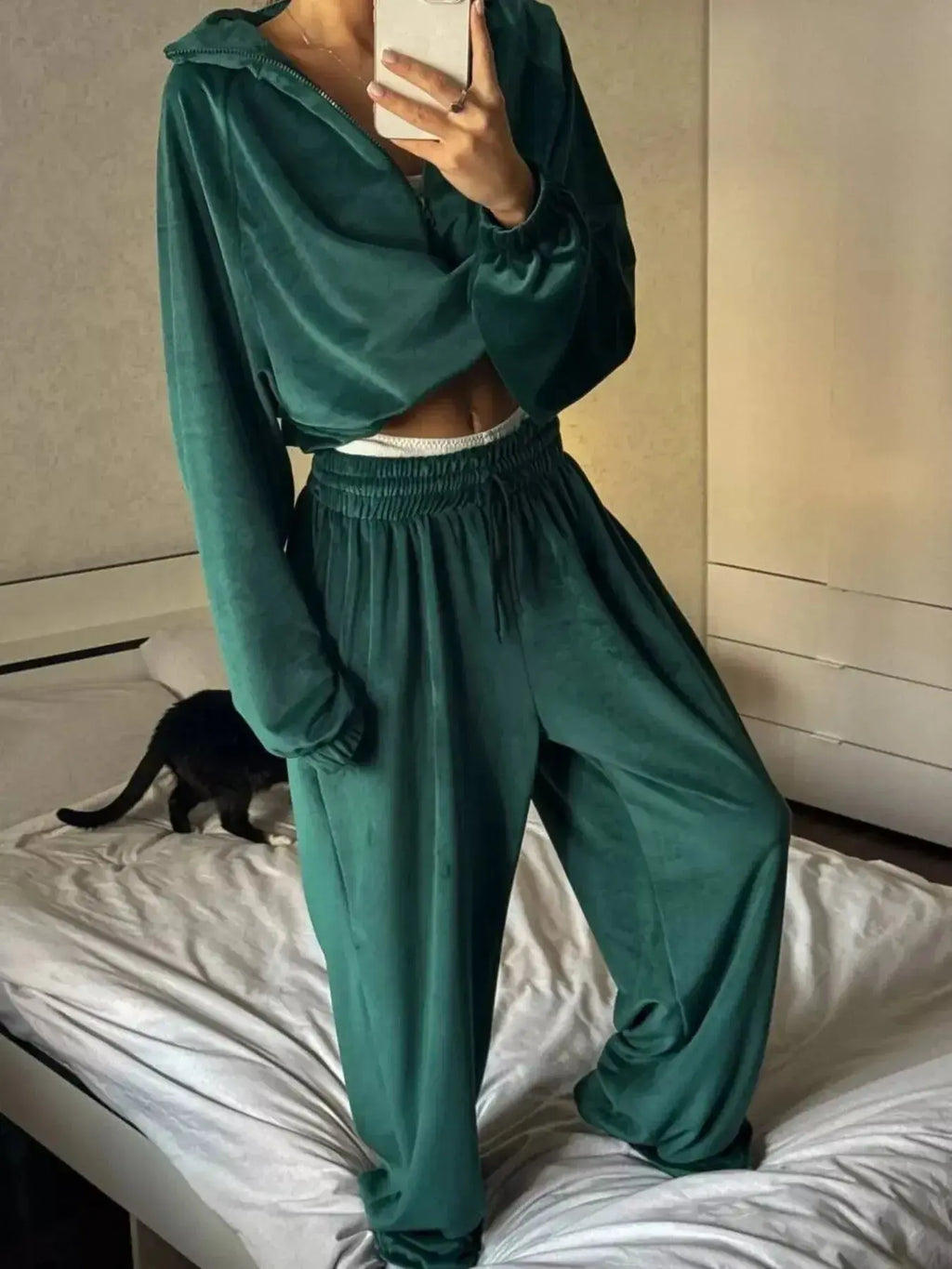 Zip Up Long Sleeve Outerwear and Pants Set - Plush Fashion Hub