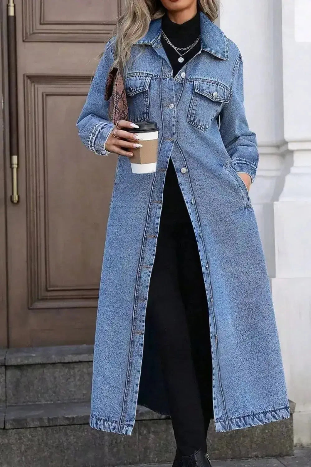 Longline Button-Front Denim Jacket - Plush Fashion Hub