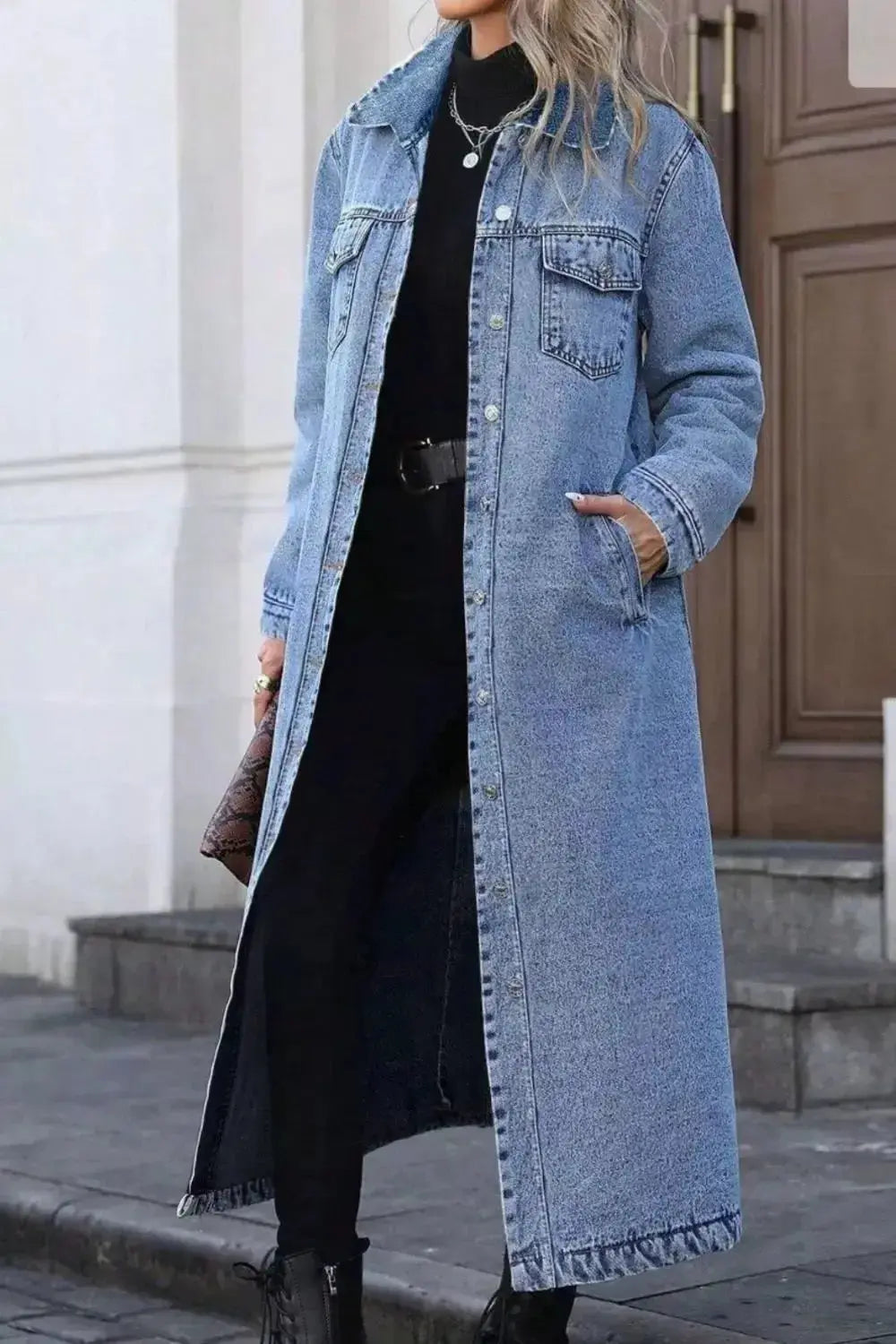 Longline Button-Front Denim Jacket - Plush Fashion Hub