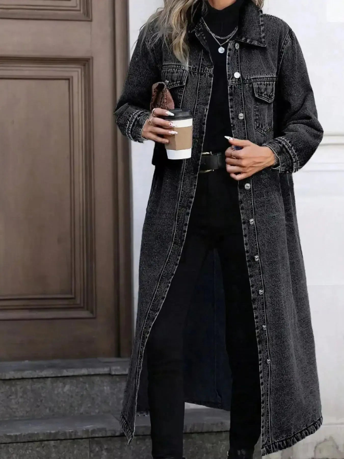 Longline Button-Front Denim Jacket - Plush Fashion Hub