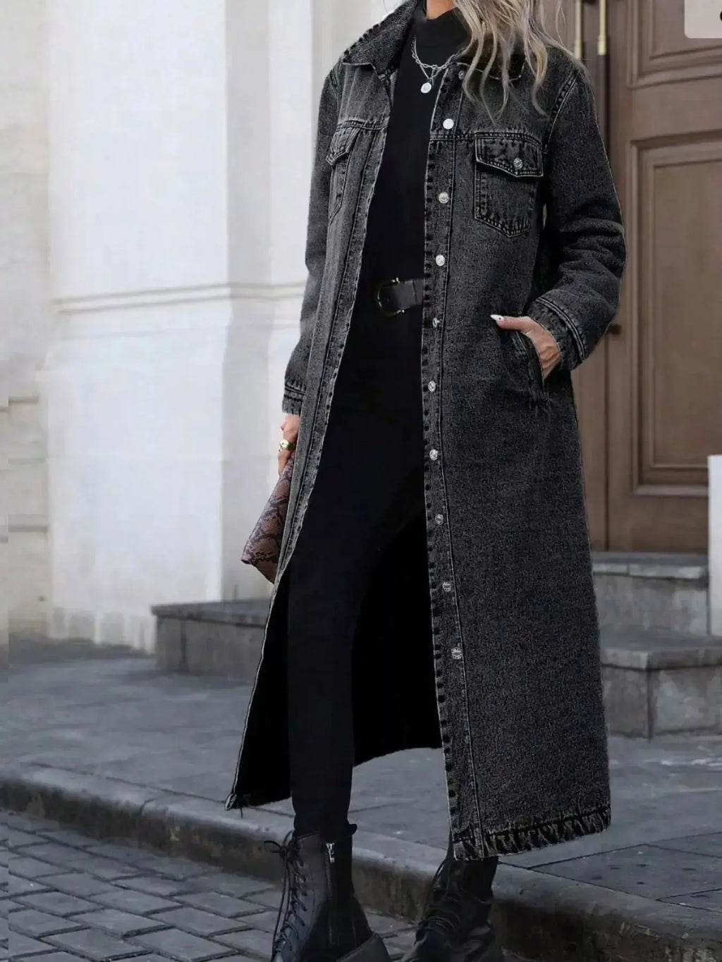 Longline Button-Front Denim Jacket - Plush Fashion Hub