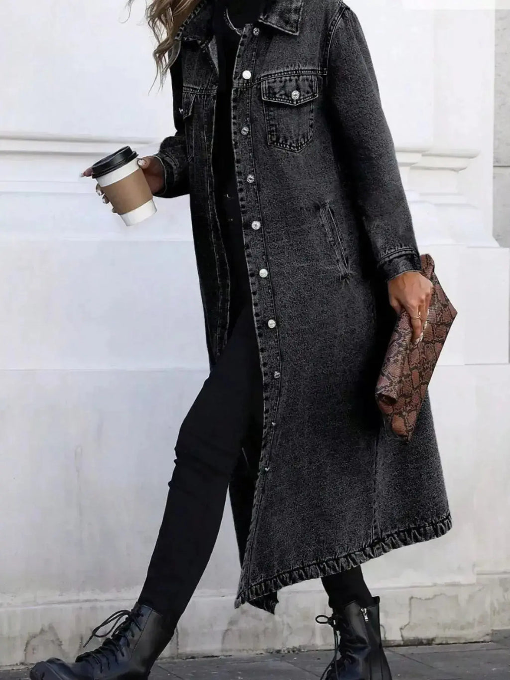 Longline Button-Front Denim Jacket - Plush Fashion Hub