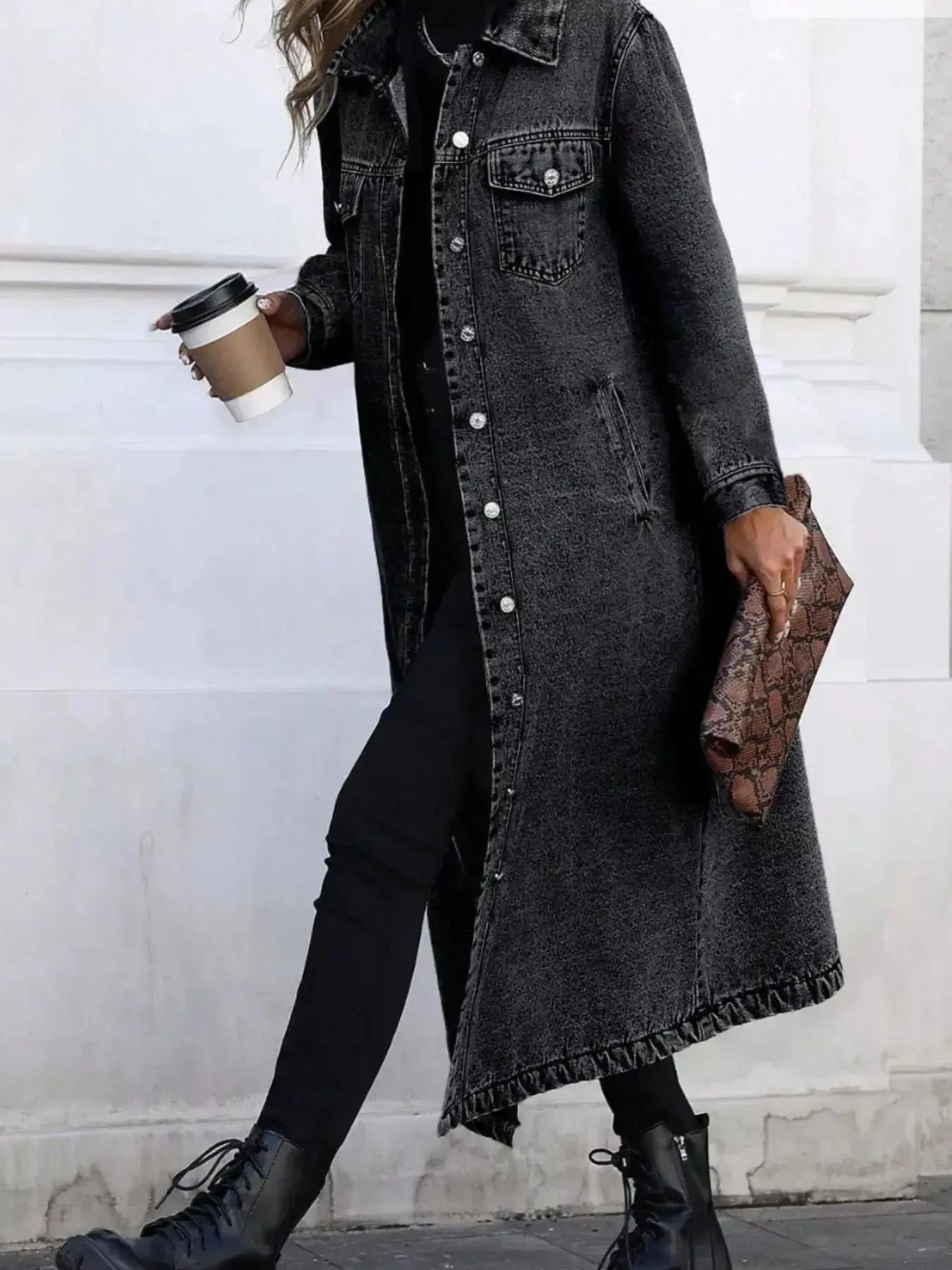 Longline Button-Front Denim Jacket - Plush Fashion Hub