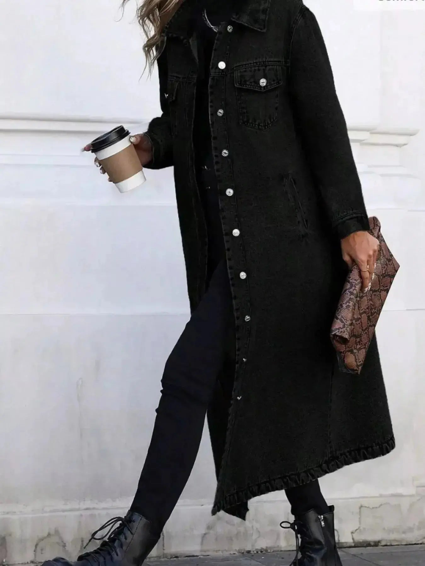 Longline Button-Front Denim Jacket - Plush Fashion Hub