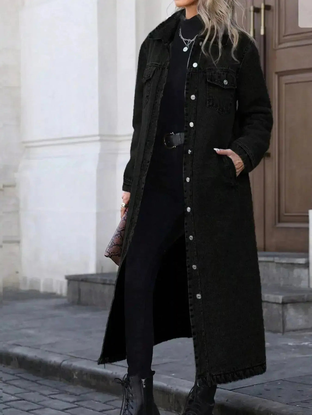 Longline Button-Front Denim Jacket - Plush Fashion Hub