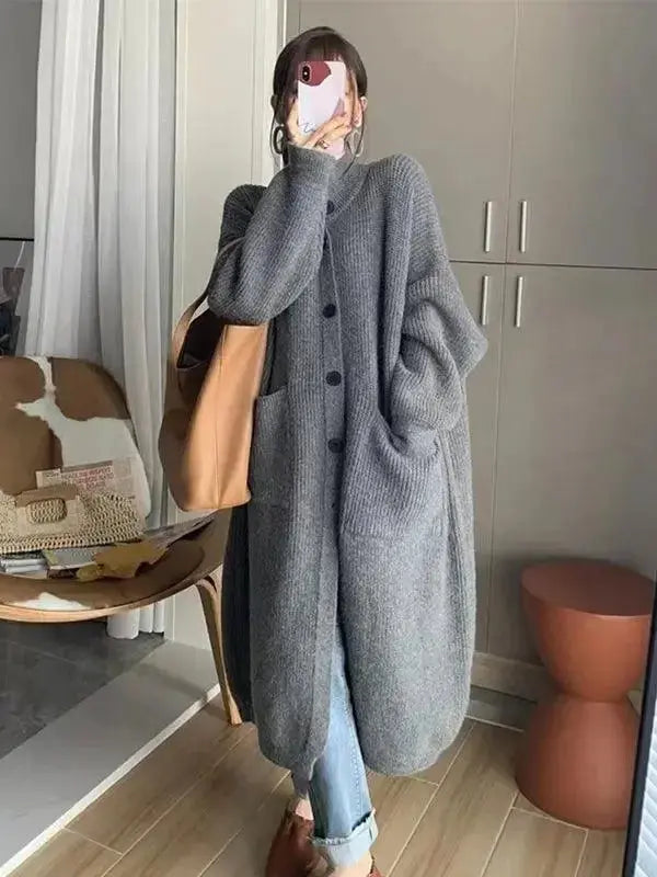 Women wearing a plush wool-blend mid-length turtleneck cardigan coat by Plush Fashion Hub, featuring solid color and cozy design.