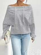 Off-Shoulder Drawstring Sweatshirt - Plush Fashion Hub