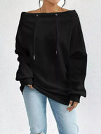 Off-Shoulder Drawstring Sweatshirt - Plush Fashion Hub