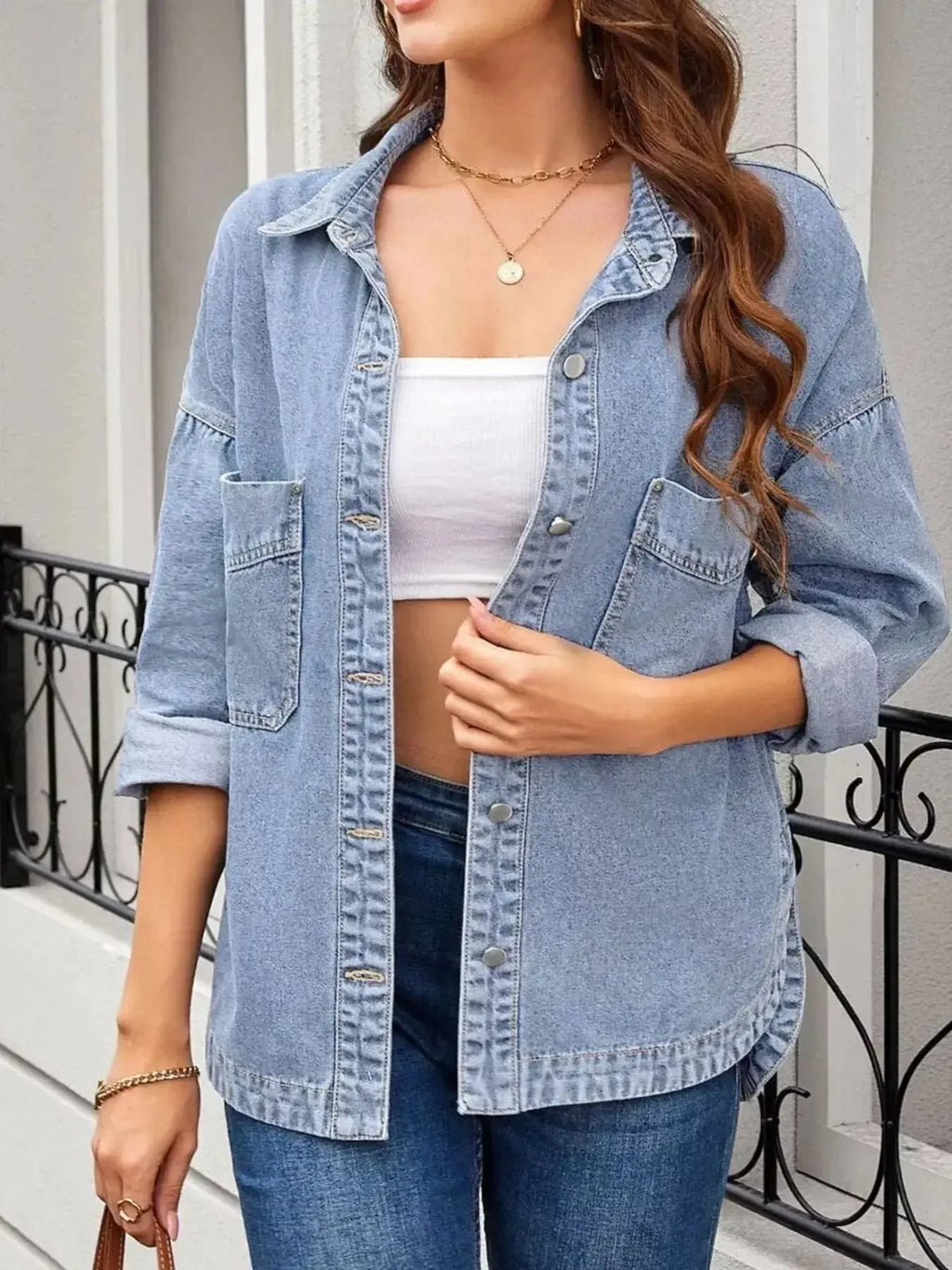 Casual Button Up Loose Fit Denim Jacket - Plush Fashion Hub