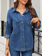 Casual Button Up Loose Fit Denim Jacket - Plush Fashion Hub