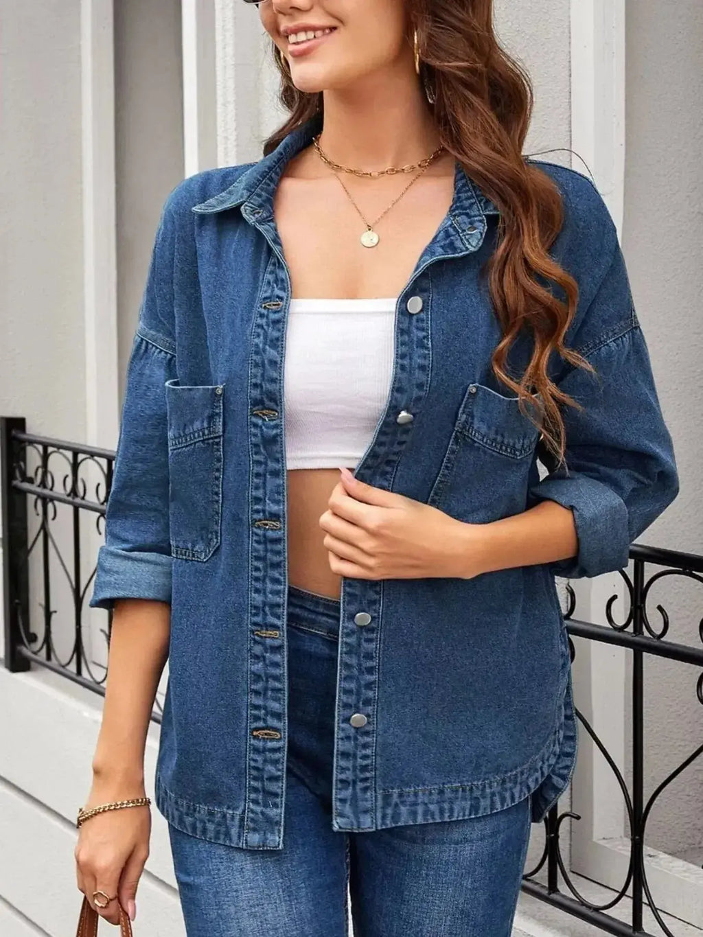 Casual Button Up Loose Fit Denim Jacket - Plush Fashion Hub