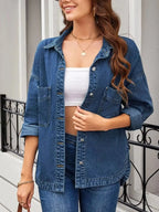 Casual Button Up Loose Fit Denim Jacket - Plush Fashion Hub