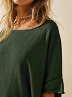 Oversized Round Neck Drop-Shoulder T-Shirt - Plush Fashion Hub