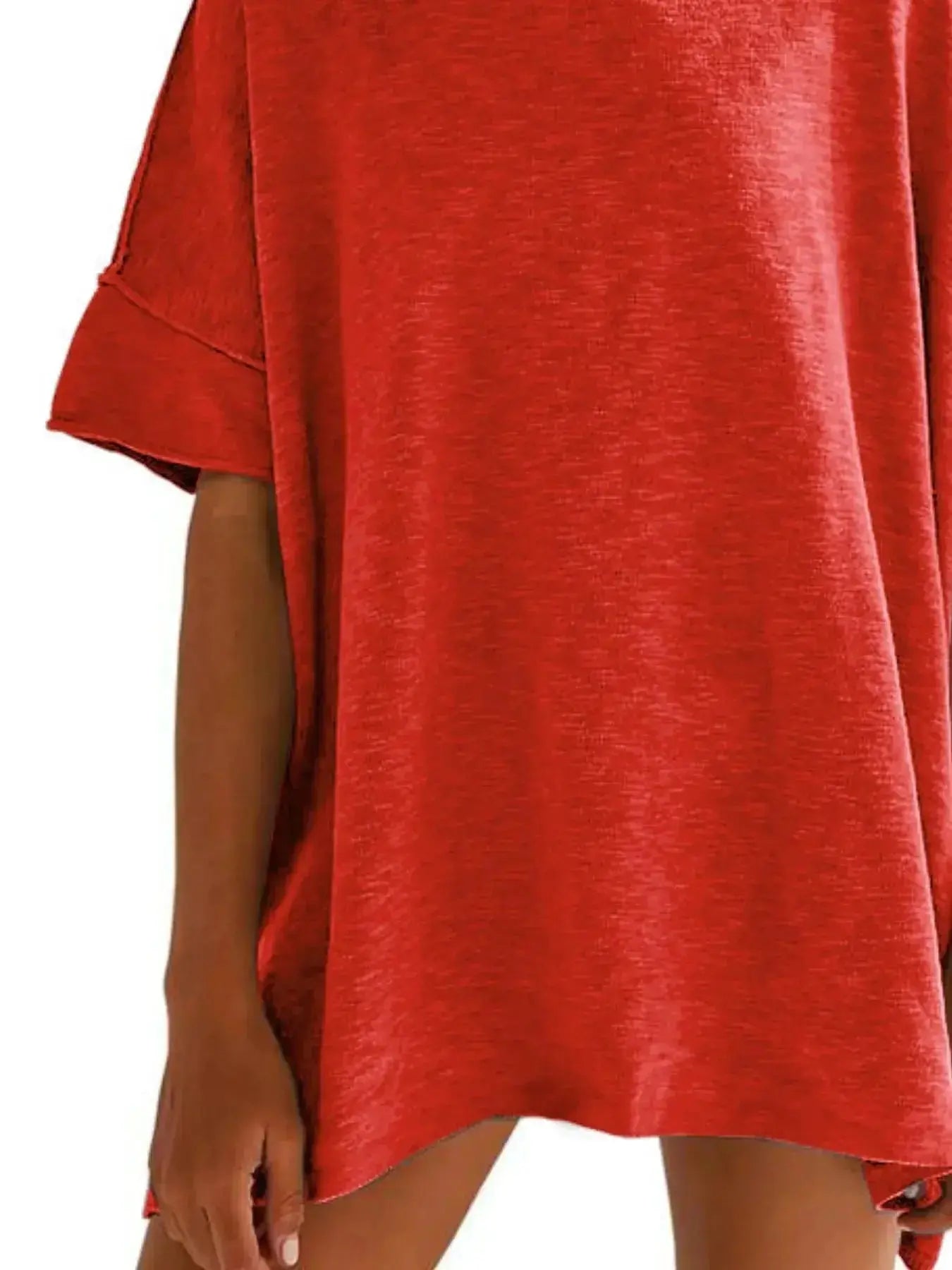 Oversized Round Neck Drop-Shoulder T-Shirt - Plush Fashion Hub