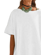 Oversized Round Neck Drop-Shoulder T-Shirt - Plush Fashion Hub