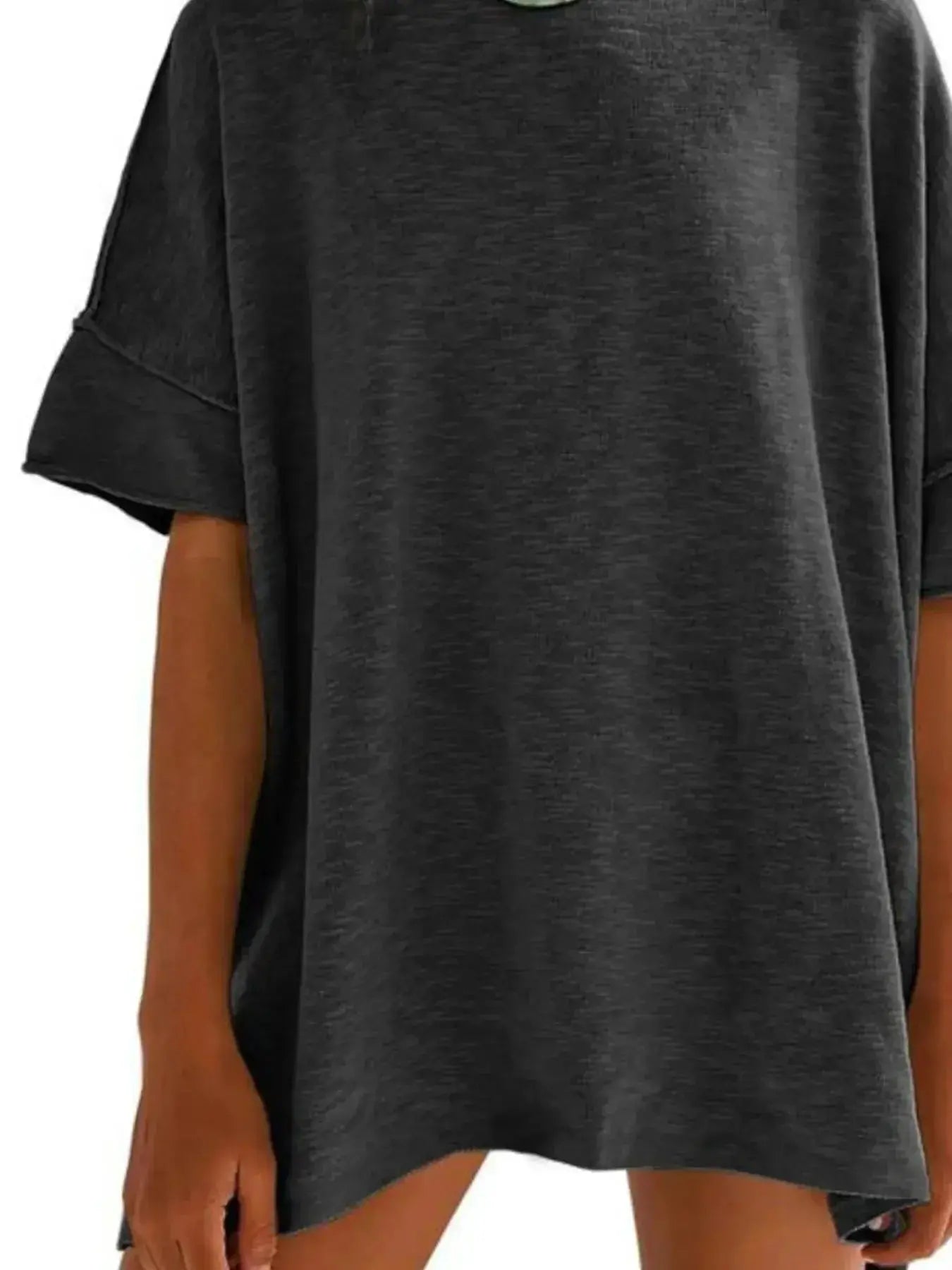 Oversized Round Neck Drop-Shoulder T-Shirt - Plush Fashion Hub
