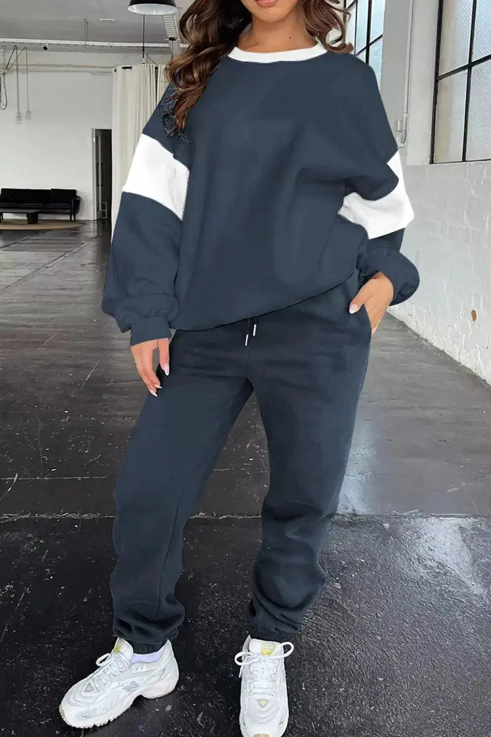Drop Shoulder Loose Sweatshirt and Joggers Active Set - Plush Fashion Hub