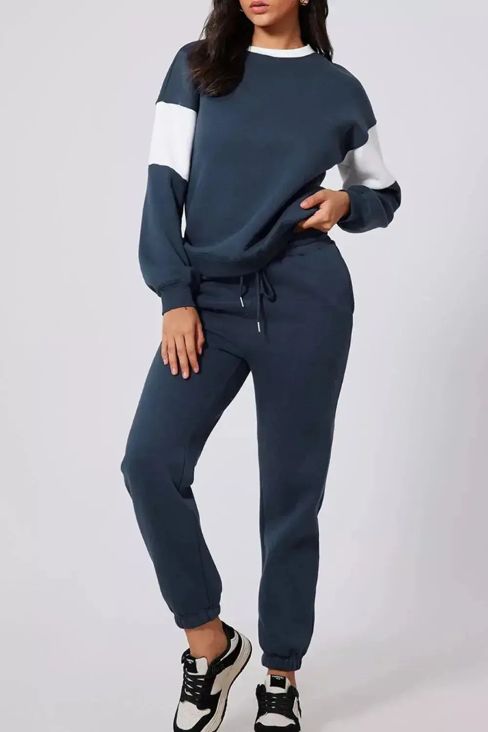 Drop Shoulder Loose Sweatshirt and Joggers Active Set - Plush Fashion Hub