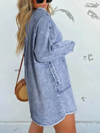 Full Size Button-Front Long Sleeve Denim Shirt Dress Plus Size - Plush Fashion Hub