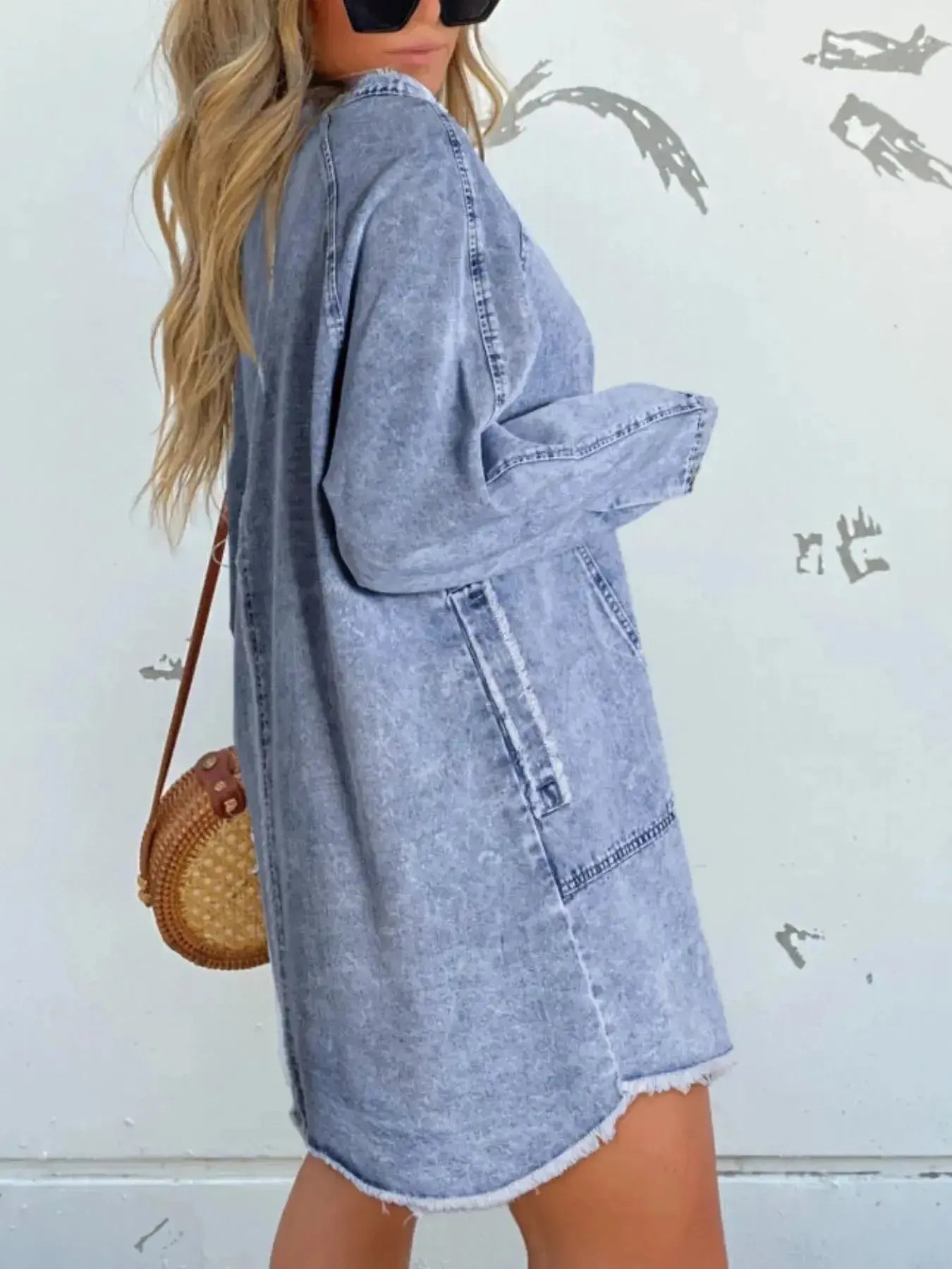 Full Size Button-Front Long Sleeve Denim Shirt Dress Plus Size - Plush Fashion Hub
