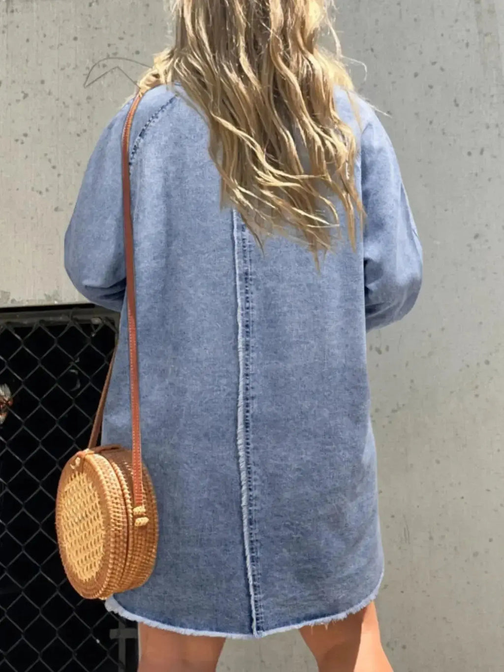Full Size Button-Front Long Sleeve Denim Shirt Dress Plus Size - Plush Fashion Hub
