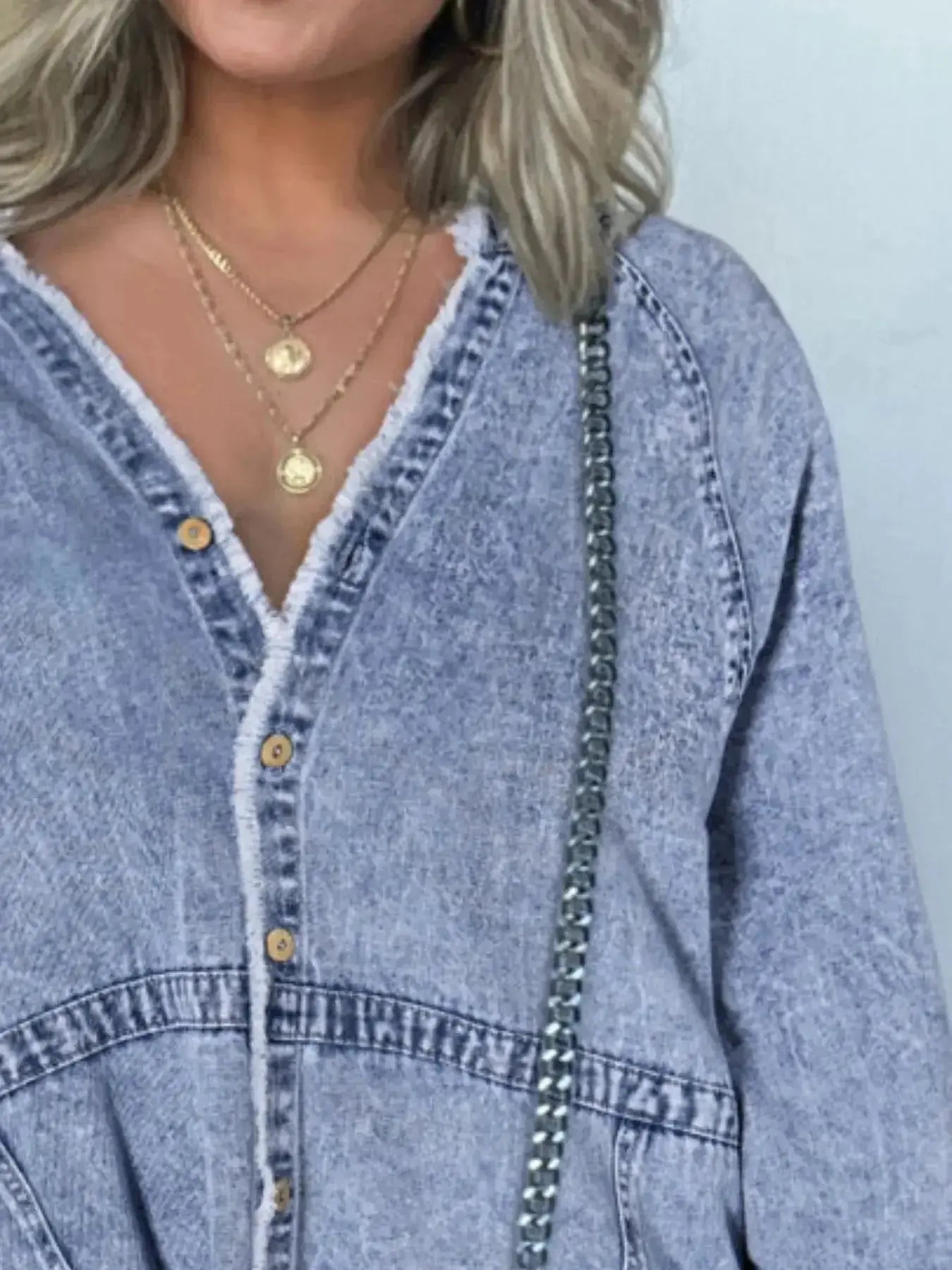 Full Size Button-Front Long Sleeve Denim Shirt Dress Plus Size - Plush Fashion Hub