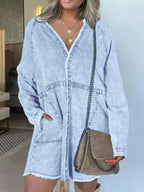Full Size Button-Front Long Sleeve Denim Shirt Dress Plus Size - Plush Fashion Hub
