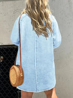 Full Size Button-Front Long Sleeve Denim Shirt Dress Plus Size - Plush Fashion Hub