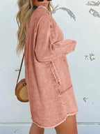 Full Size Button-Front Long Sleeve Denim Shirt Dress Plus Size - Plush Fashion Hub