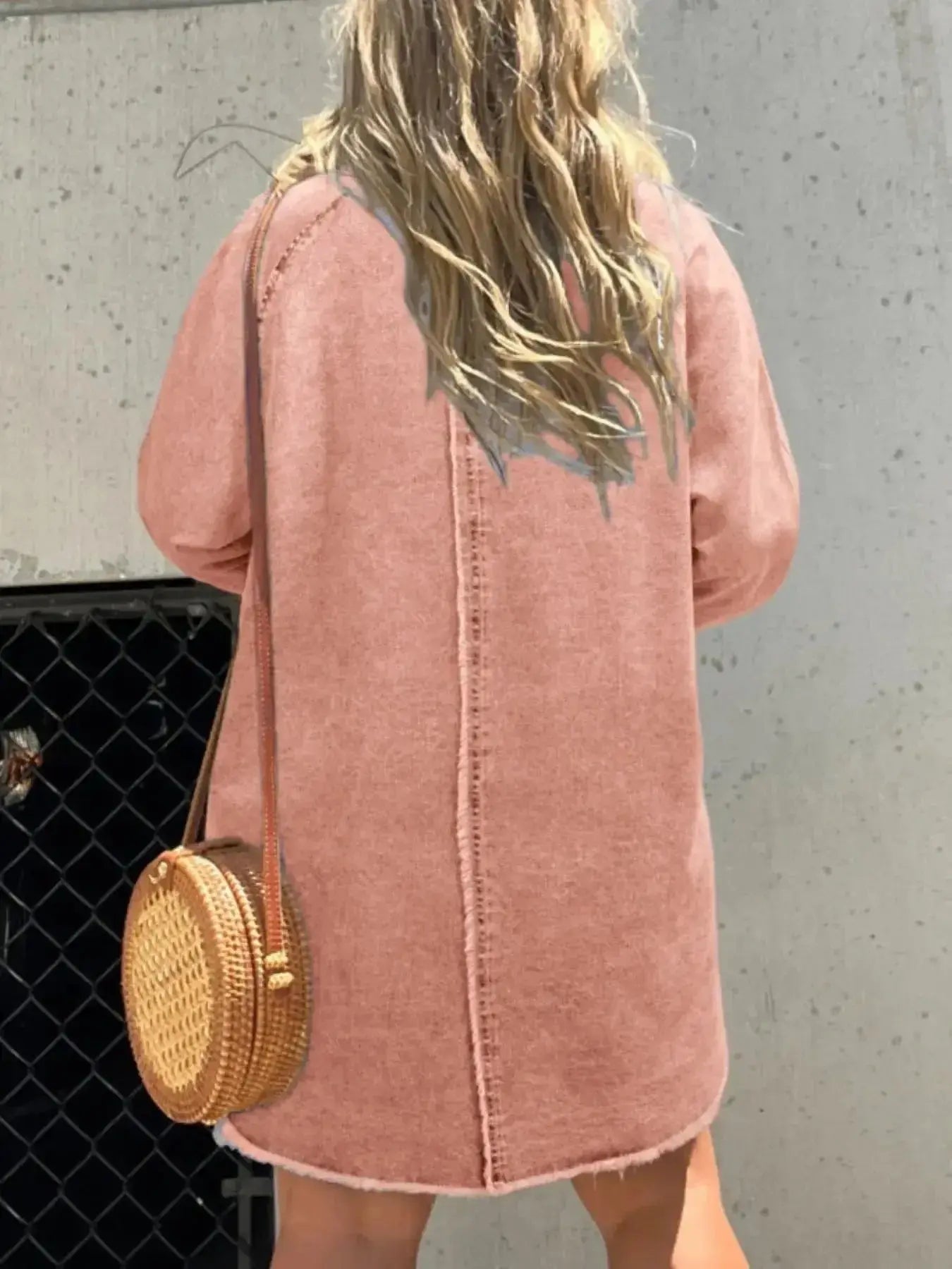 Full Size Button-Front Long Sleeve Denim Shirt Dress Plus Size - Plush Fashion Hub