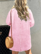 Full Size Button-Front Long Sleeve Denim Shirt Dress Plus Size - Plush Fashion Hub
