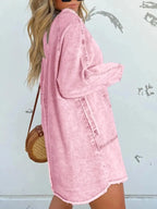 Full Size Button-Front Long Sleeve Denim Shirt Dress Plus Size - Plush Fashion Hub