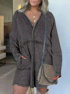 Full Size Button-Front Long Sleeve Denim Shirt Dress Plus Size - Plush Fashion Hub